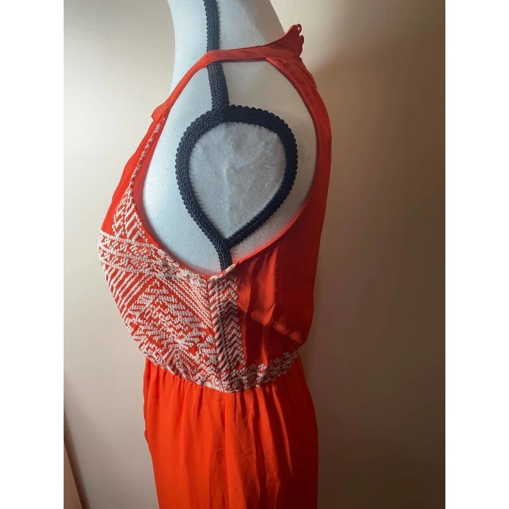 Anthropologie THML Orange Embroidered Boho Halter Maxi Dress size Small EUC - Picture 7 of 14